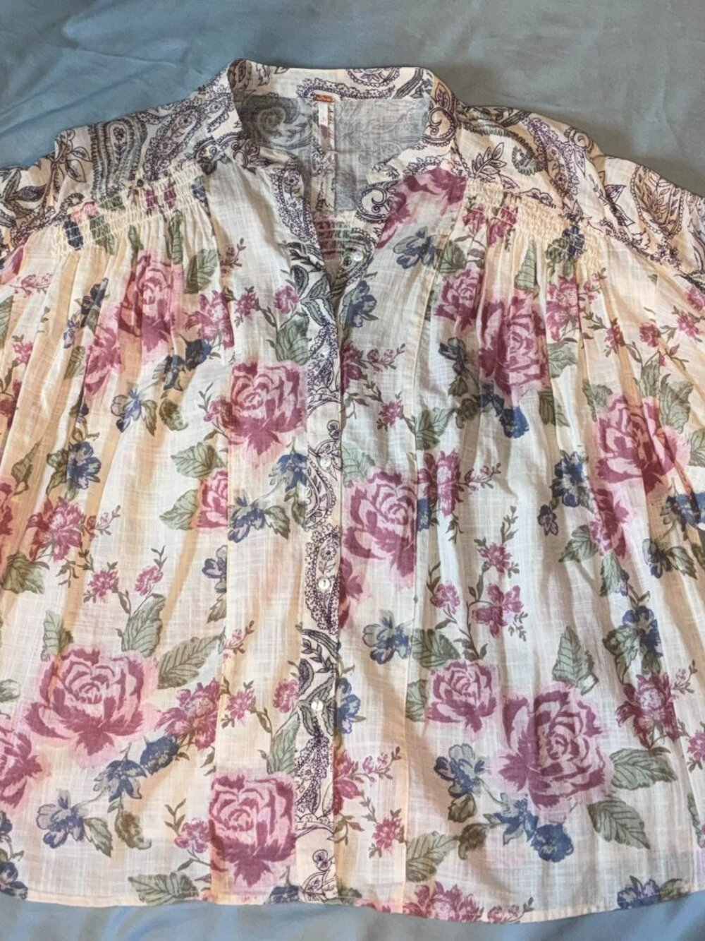 Free People Maraya Printed Floral & Paisley Boho Pleasant Blouse Women’s size S